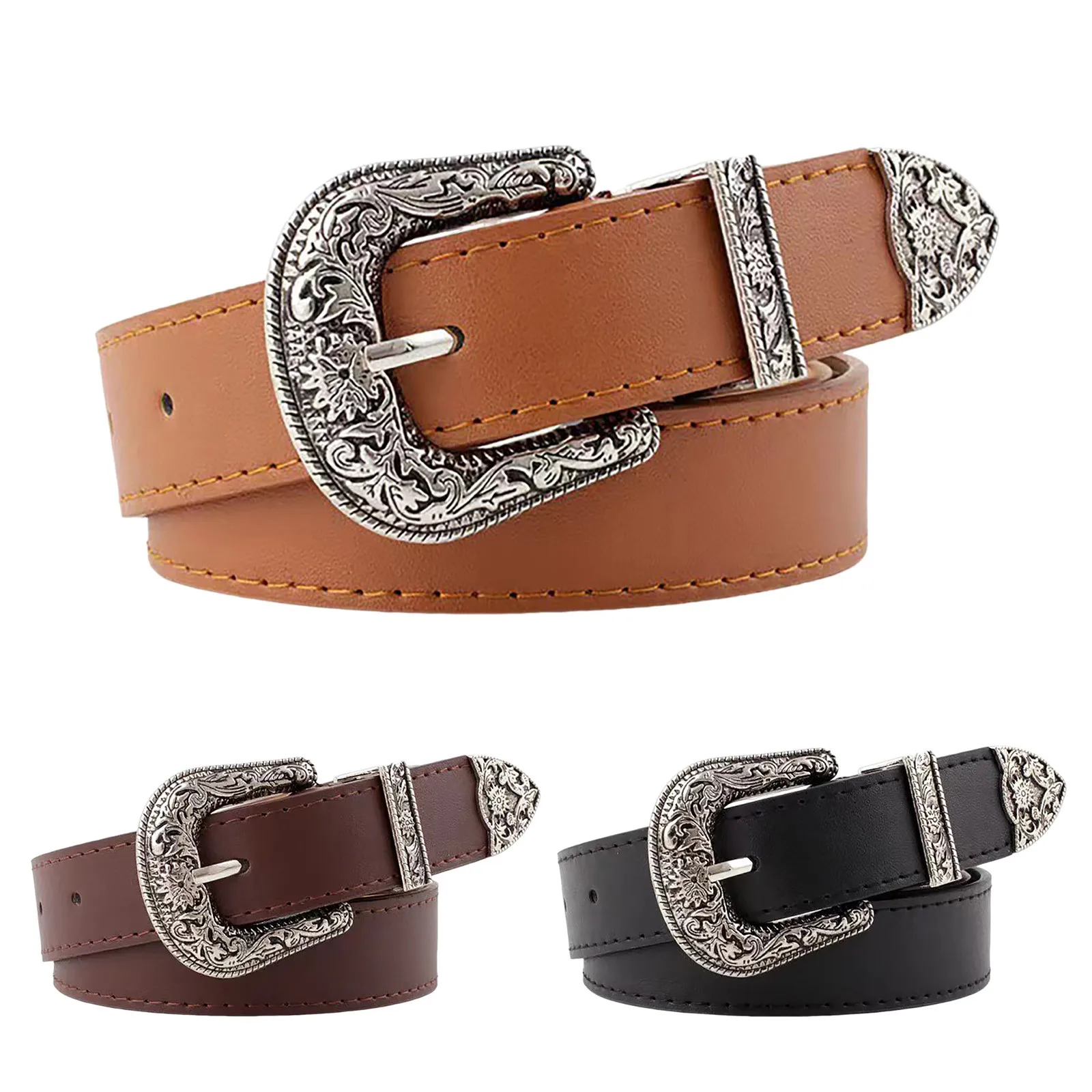 Classic Vintage Distressed Casual Jean Leather Belt Strap Women's Fashion Belt Casual Retro Belt Decorative Jeans Mens H Belts