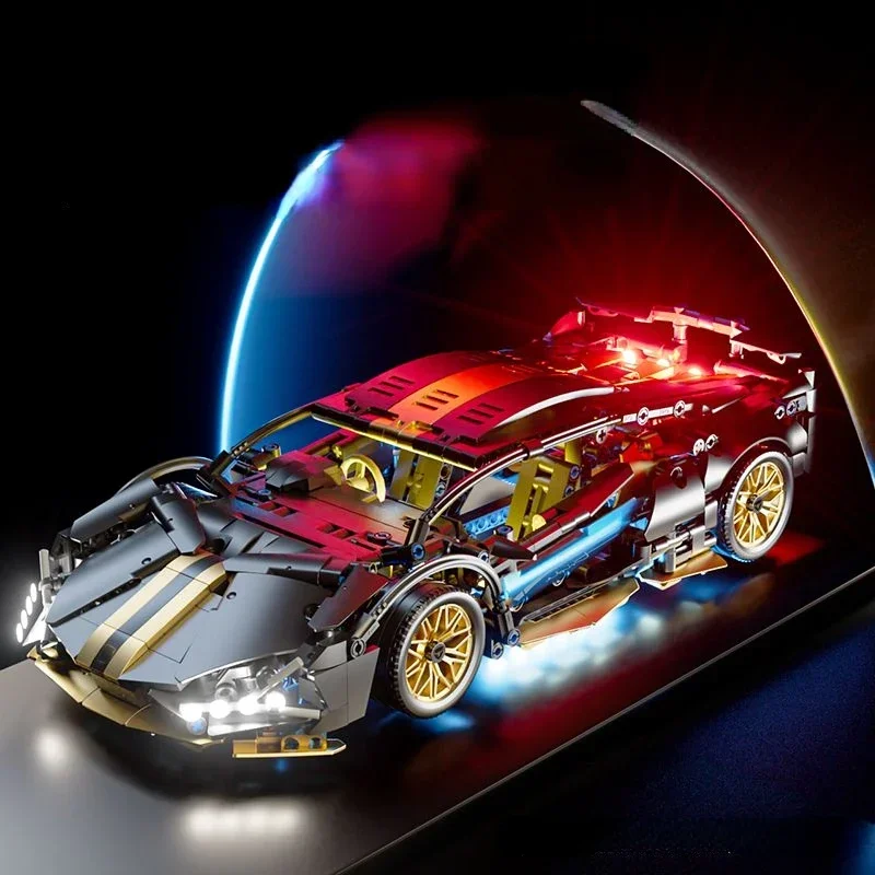 1314PCS 1:14 Cyberpunk Remote Control Car Building Blocks LED Light Technical Supercar Bricks Model Toy for Adults Kids