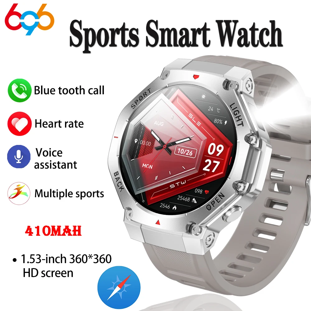 

1.53" Men Blue Tooth Call Outdoor Smart Watch Flashlight Compass Heart Rate Sports Bracelet GPS Motion Trajectory Smartwatch
