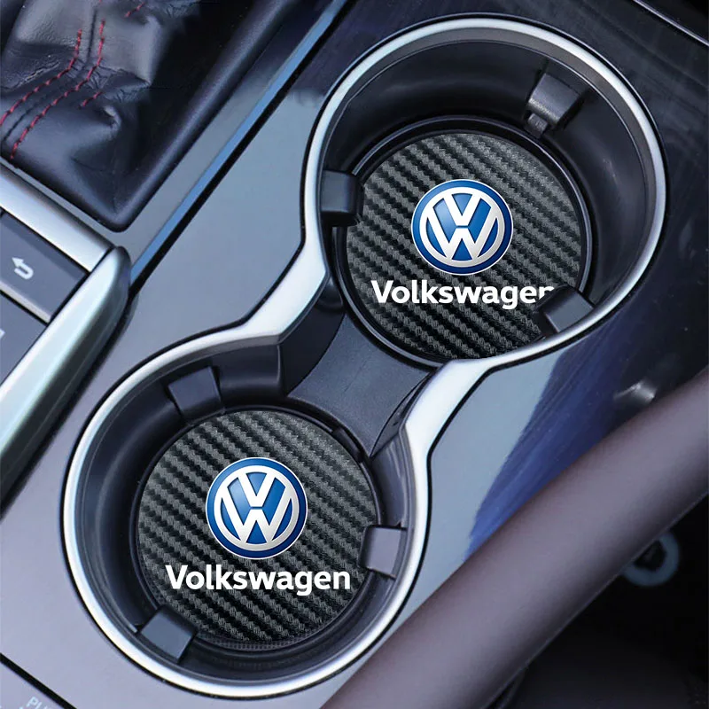 2Pcs Car Leather Coaster Anti-noise Water Cup Pad Mat For VW GTI R Line Polo Golf Passat Tiguan Arteon Touareg Taigo Caddy Jetta