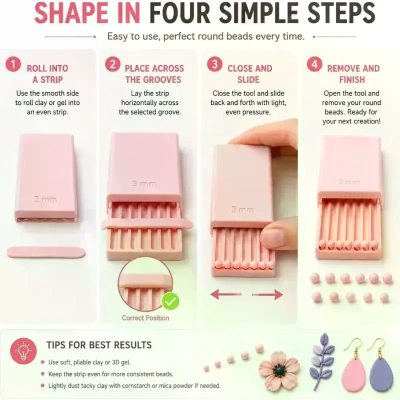 /Kuz/Nail Art Bead Roller 3D Print Clay Gel Ball Maker Tool For 3D Gel Flowers Polymer Clay Roller 2mm 3mm 4mm 5mm 4Pcs