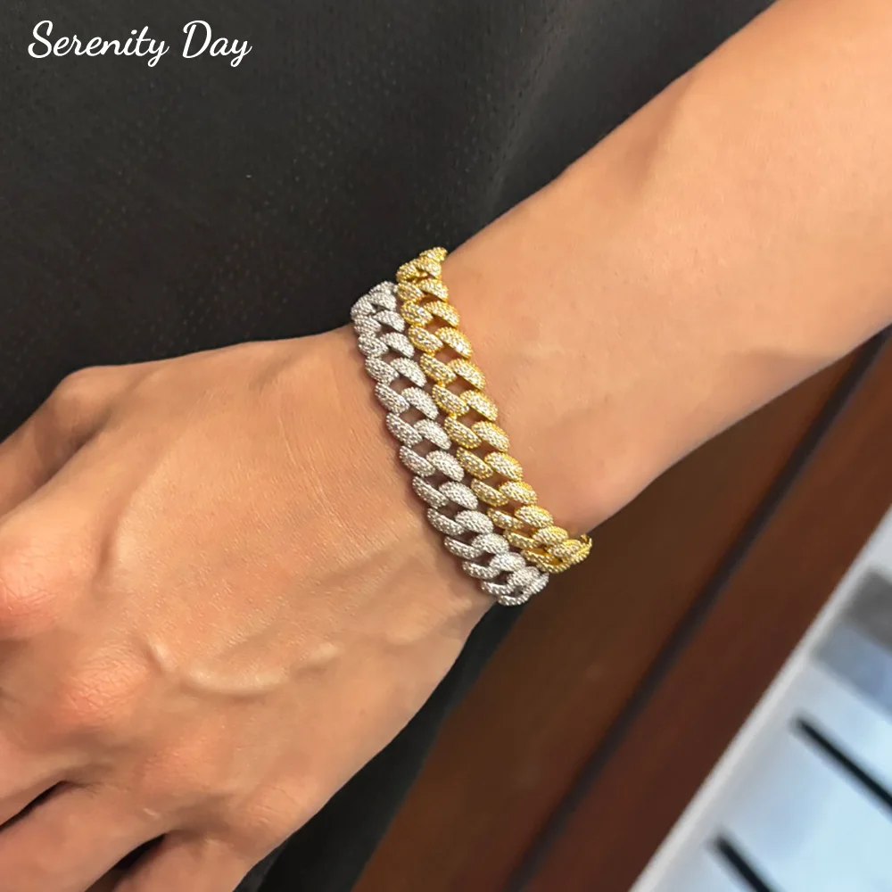 Serenity 2 Row Moissanite Cuban Bracelet Women Men 100% S925 Sterling Silver Lab Diamond Bracelet Plated 18K Hand Chain Hip Hop
