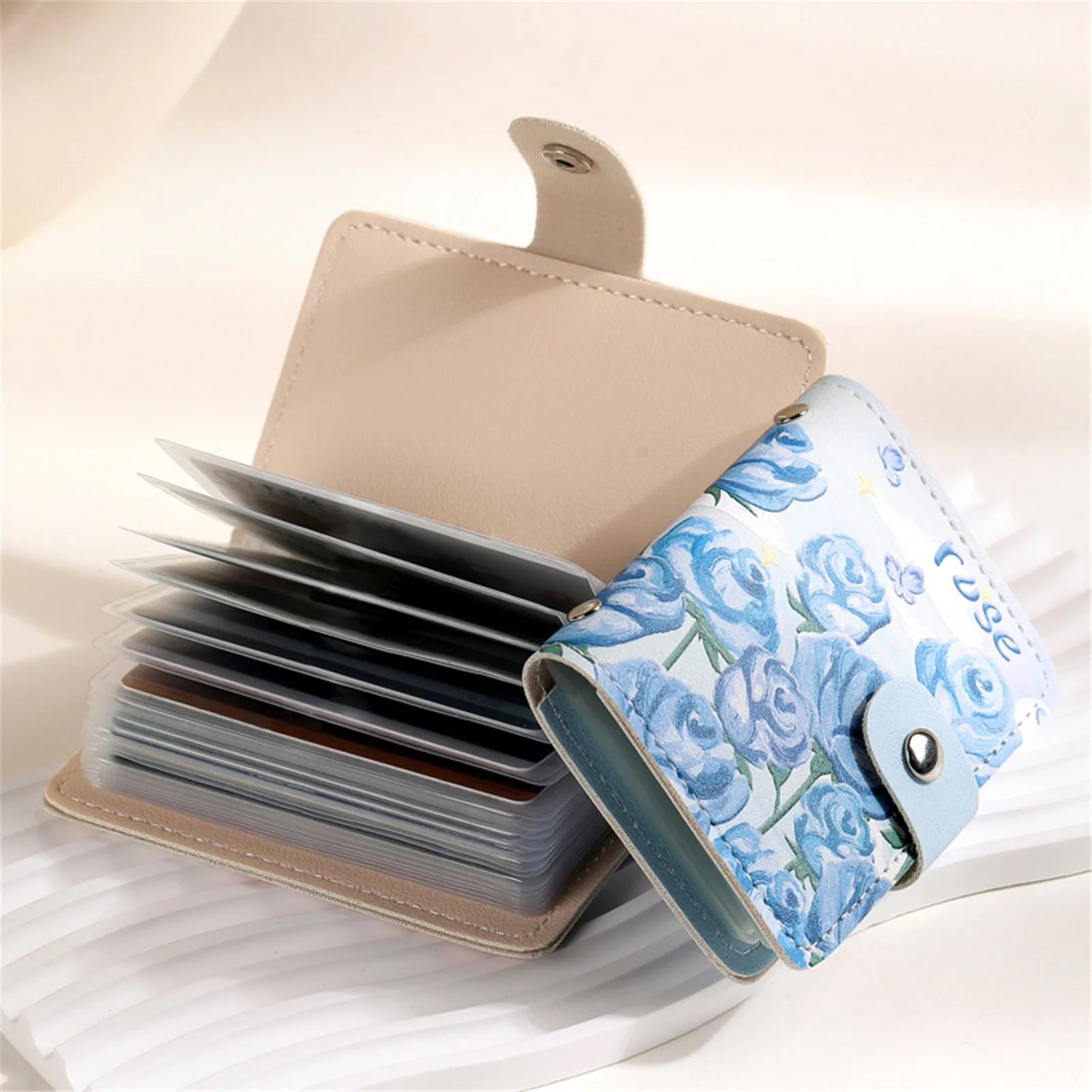 Large Capacity Retro Oil Painting Card Holder Women Multi-card Slot Driving License Clip Card Slot Coin Purse Compact Cartoon