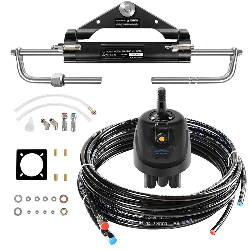 Hydraulic Steering Kit Marine Hydraulic Steering Helm Pump 90 HP 3-10 m PVC,Aluminum, wood, plastic, fiberglass, Aluminum Helm
