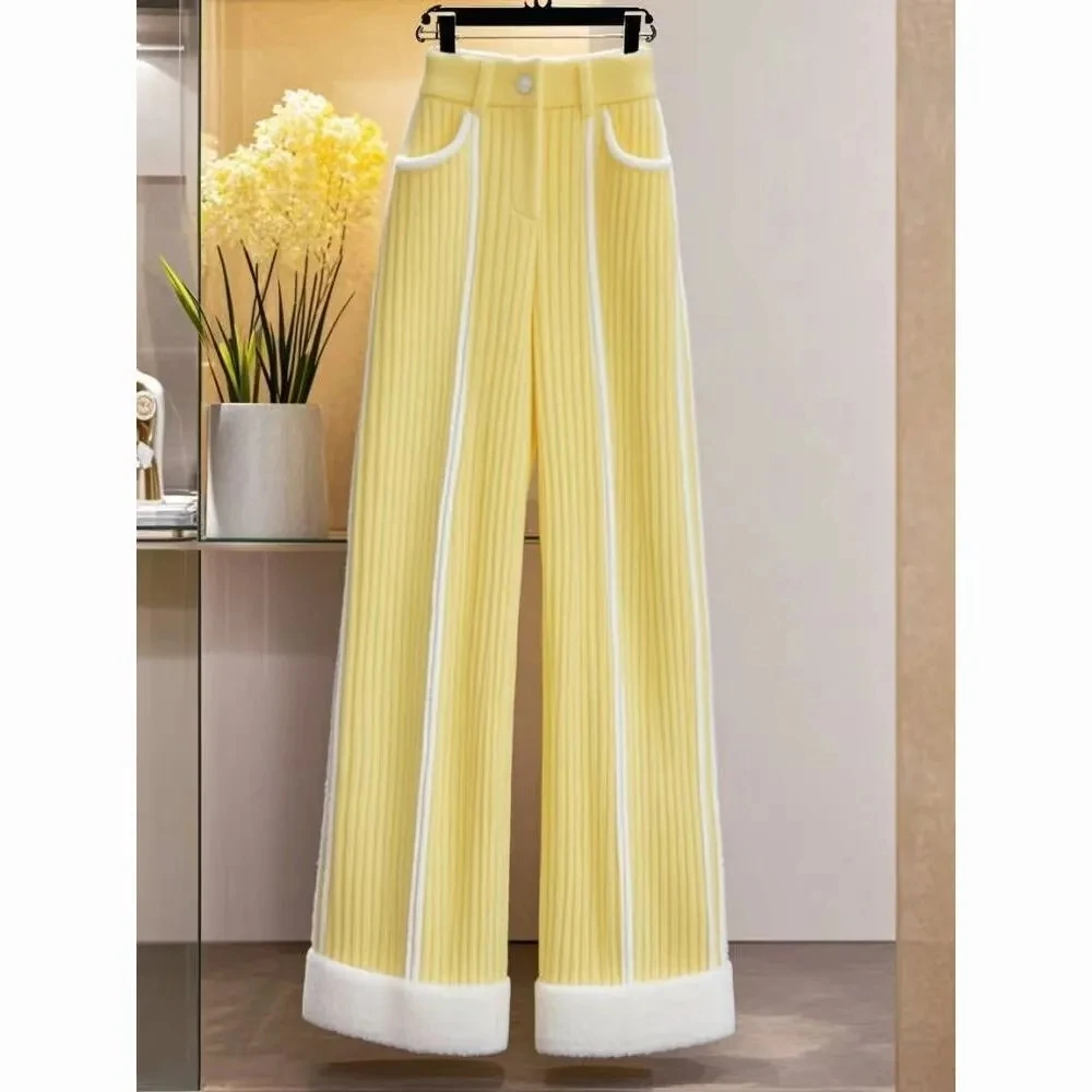 Ladies New Lazy Wind Solid Color Wide-Leg Casual Pants New Autumn And Winter Straight Comfortable Soft Joker Button Pocket Pants