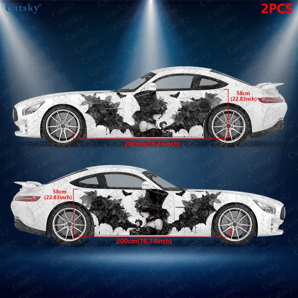 2pcs.Dark Gothic Lace Melancholy Girl Back View Car Side Decals | Self-Adhesive PVC Waterproof & Scratch-Resistant Sticke