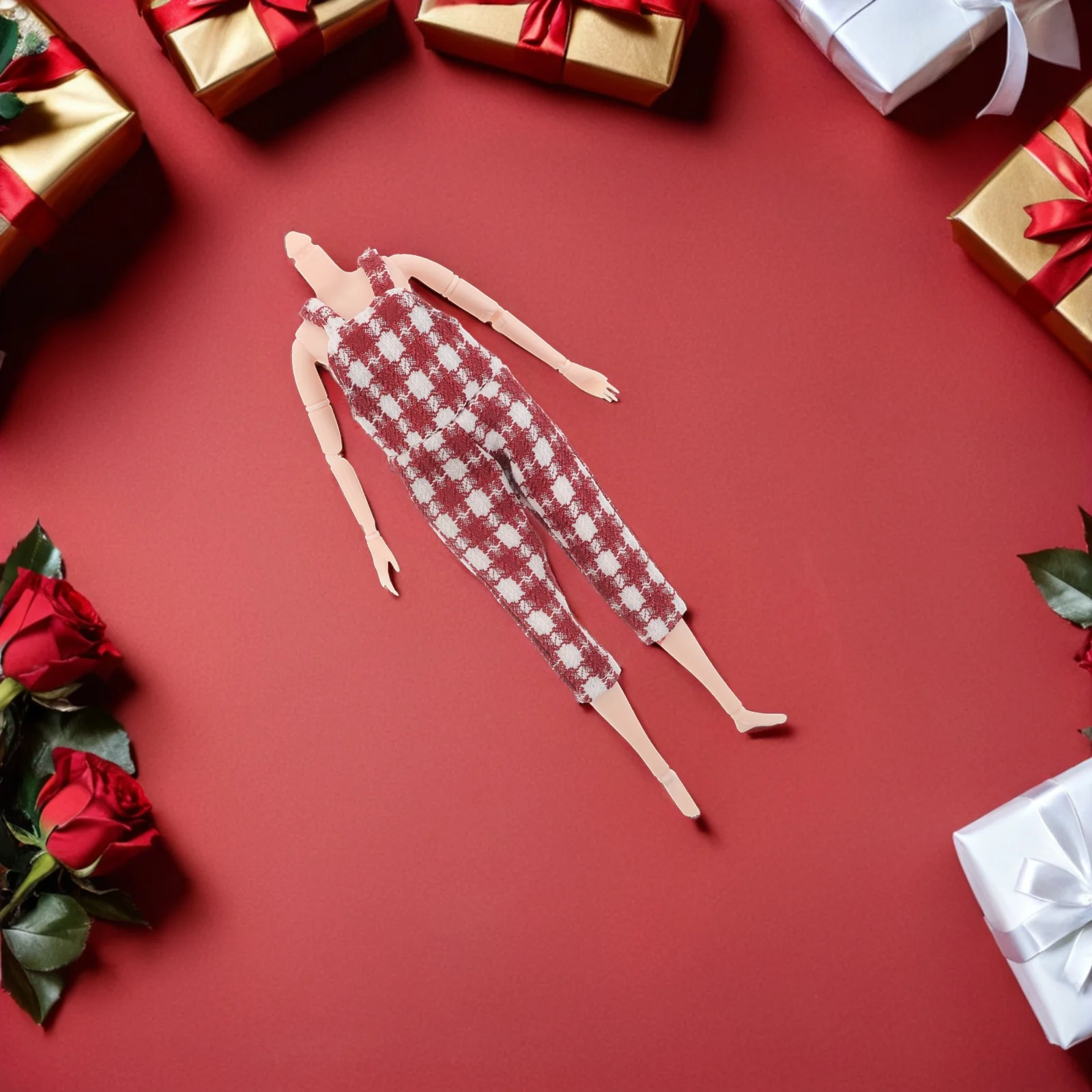 

Elf Theme Costume Red Checked Overalls Winter Christmas Outfits for All Occasions Stylish Comfortable Christmas Clothes