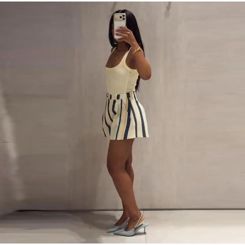 Striped High-Waisted Pocket Shorts — product information 2