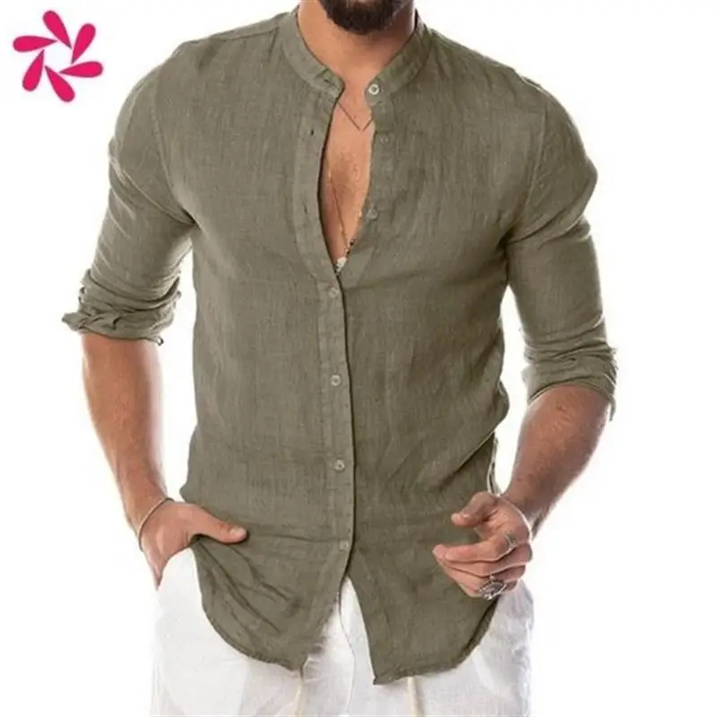

Long Sleeve V-Neck Cardigan Men's Shirt Ultra Slim Fit Autumn Regular Thickness Pure Color Stand Collar Sve Mens Shirt