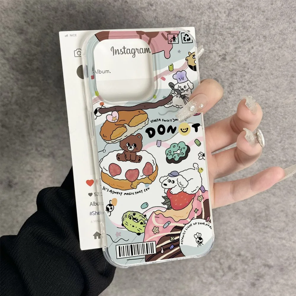 DMAWMJ 귀여운 곰 케이크 충격 방지 휴대폰 케이스, 아이폰 16 프로 맥스 15 14 플러스 13 11 12 후면 커버, 아이폰 xr xs x 7 8 se2020