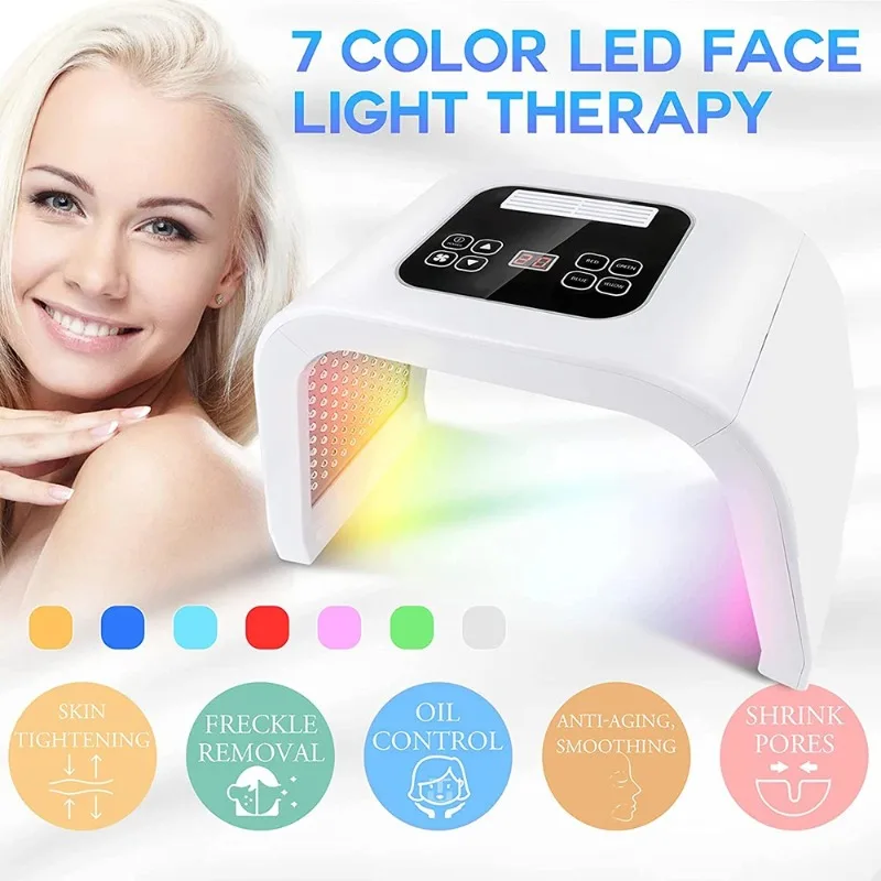 LED Face Mask Beauty Machine, SPA Equipamento Facial, Rejuvenescimento da pele, Anti Acne, Suave, Iluminar Cuidados com o Corpo, 7 cores