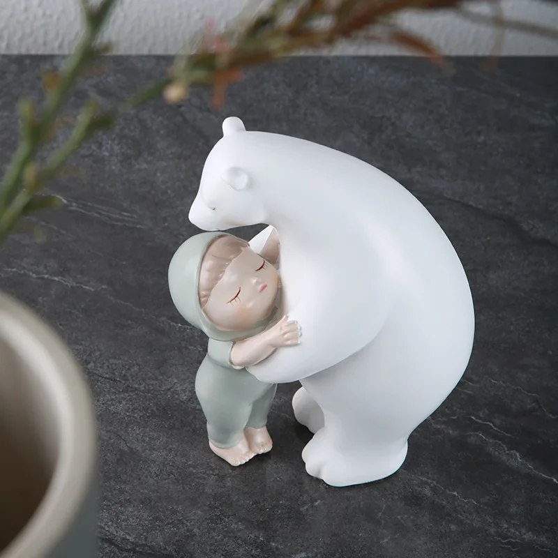 Creative Polar Bear Cartoon Ornaments Bear Hug Children Home Porch Room Living Room Decoration Resin Handicraft Ornaments