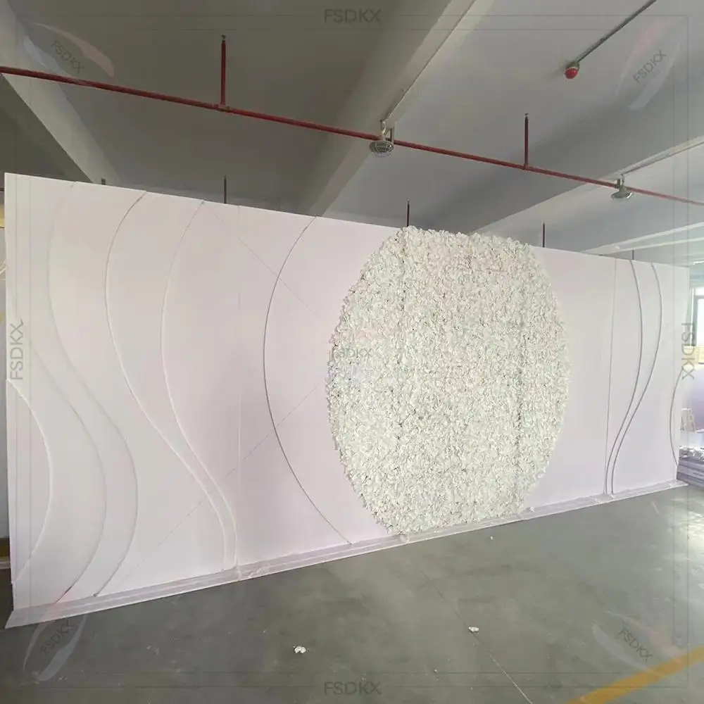 

Romantic Birthday Party Led Light Bckdrop Can Change Light Color Pvc Wedding Stage Backdrop Decoration with White Flowers