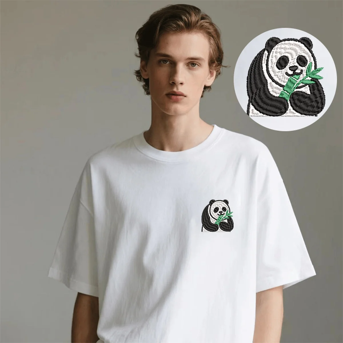 

Men Women Cute Panda Bamboo Embroidery Premium Cotton T Shirt - Exquisite Embroidered Top Tees for Nature T-Shirts
