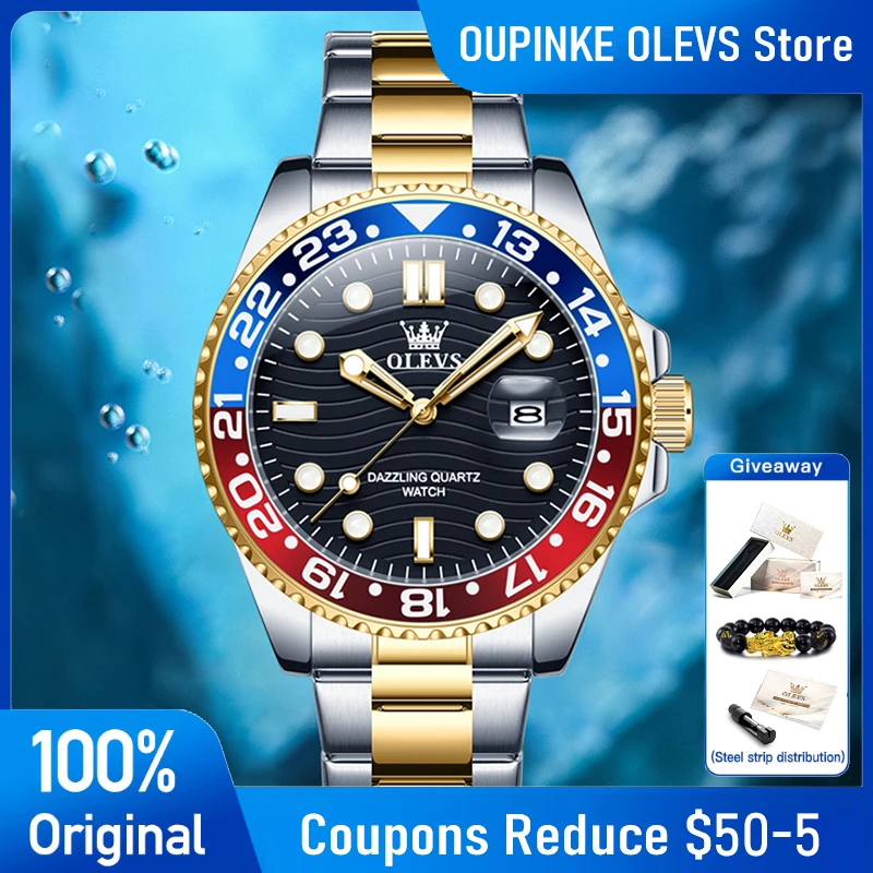 

OLEVS 3610 Mens Watch Stainless Steel Date Quartz Watch Waterproof Luminous Sports Watches Man Box Gifts Original Reloj