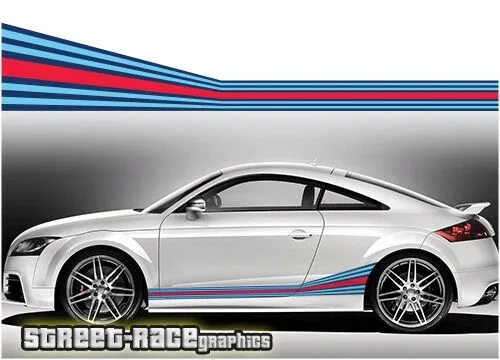 For x2 Audi Martini side racing stripes 004 vinyl graphics stickers A1 S1 TT A3 S3