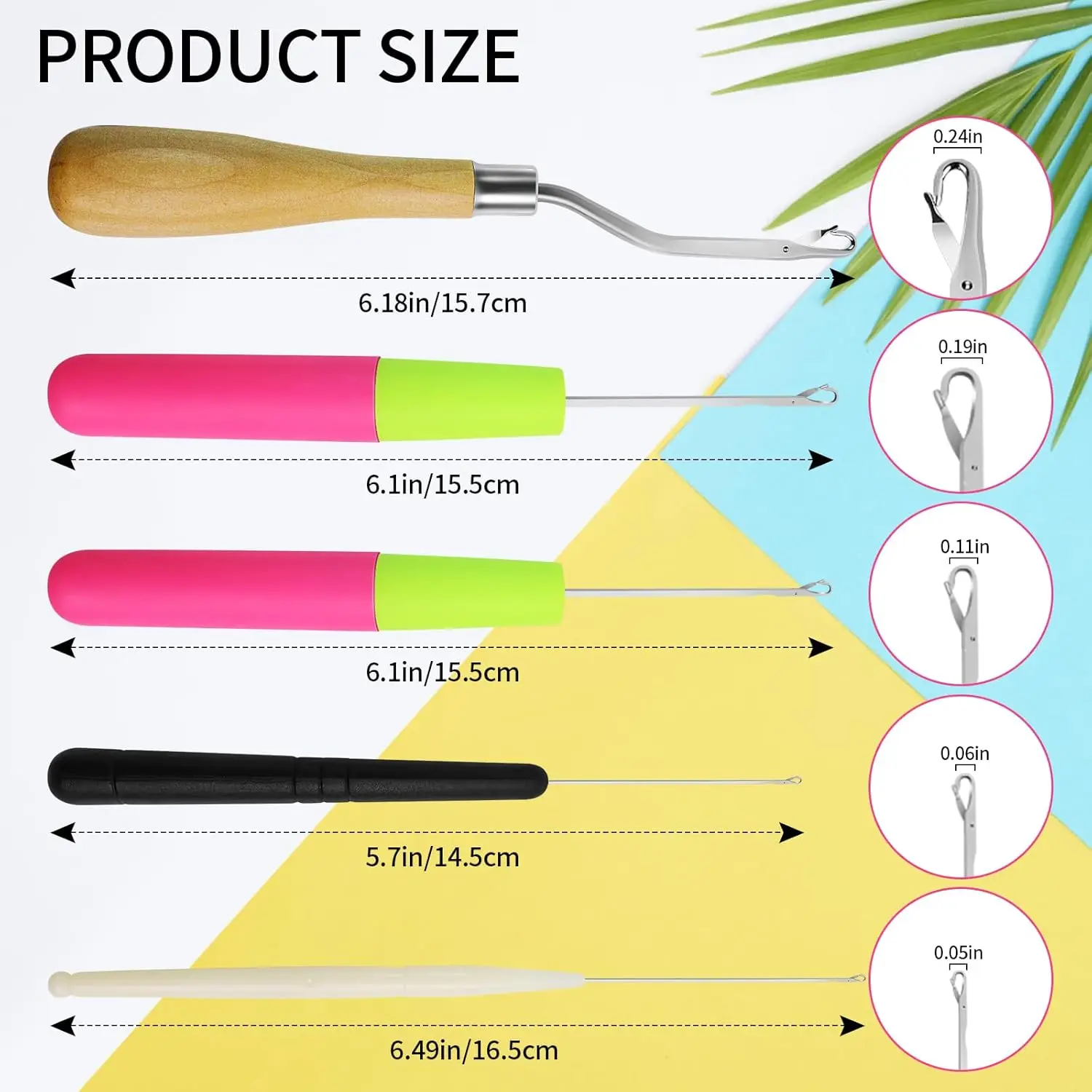 5Pcs/Sets Bent Latch Hook Crochet Hooks Hair Braiding Tools Dreadlocks Different Sizes Crocheting Weaving Needles