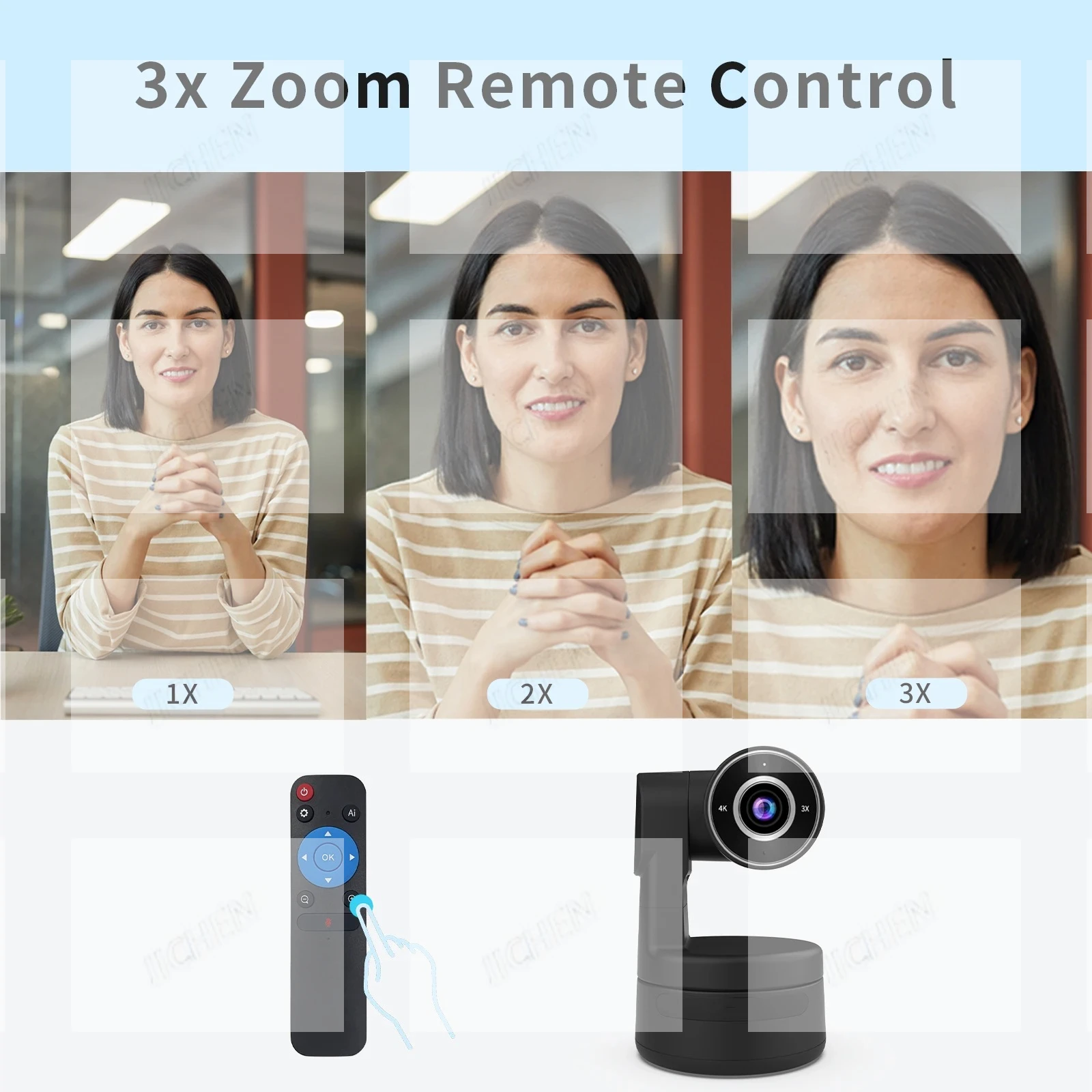 JC كامارا ويب PTZ 4K Con Funcional AI، كامارا كون ميكروفونوس، تكبير رقمي 3X، Enfoque De Seguimiento Automatique Para
