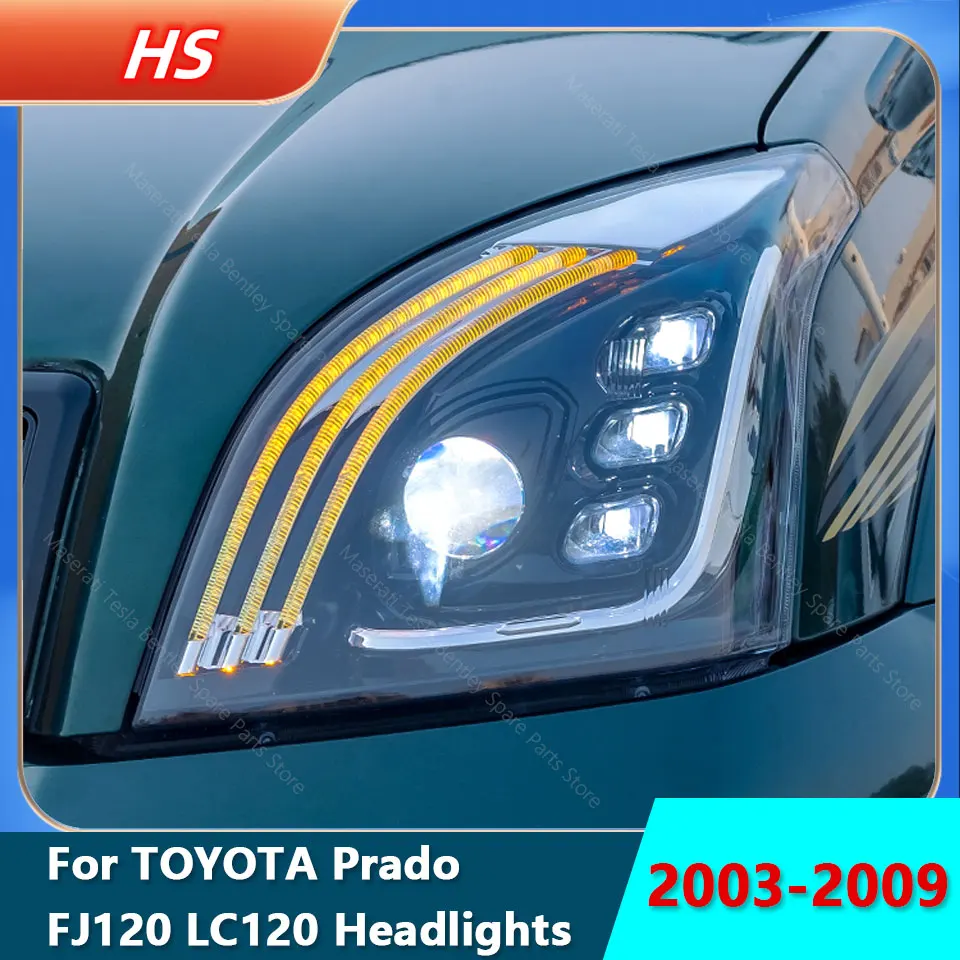 

For Toyota Prado Headlight Assembly 03-09 FJ120 LC120 Blue Start Animation Modified with LED Lens Headlights for DRL Old to New