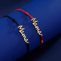 COOLTIME Mom Letter Wax Rope Adjustable Bracelets on Hand Stainless Steel Mama Bracelet for Women Jewelry Mother's Day Gift