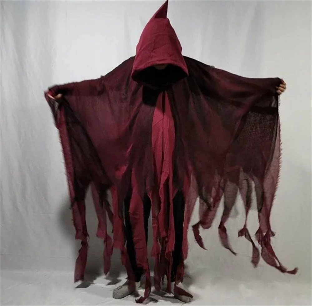 Gothic Horror Zombie Tattered Hooded Capes Unisex Halloween Ghost Dementors Cosplay Costume Day of The Dead Party Props Cloaks