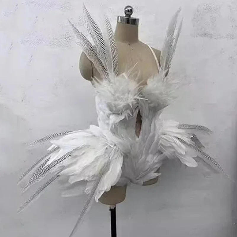Costume de danse DS G Knitting pour femme, costume de batterie en plumes à la taille exagérée, tenue de fête, tenue de pole légiti, vêtements de scène rave, bar et boîte de nuit, sexy