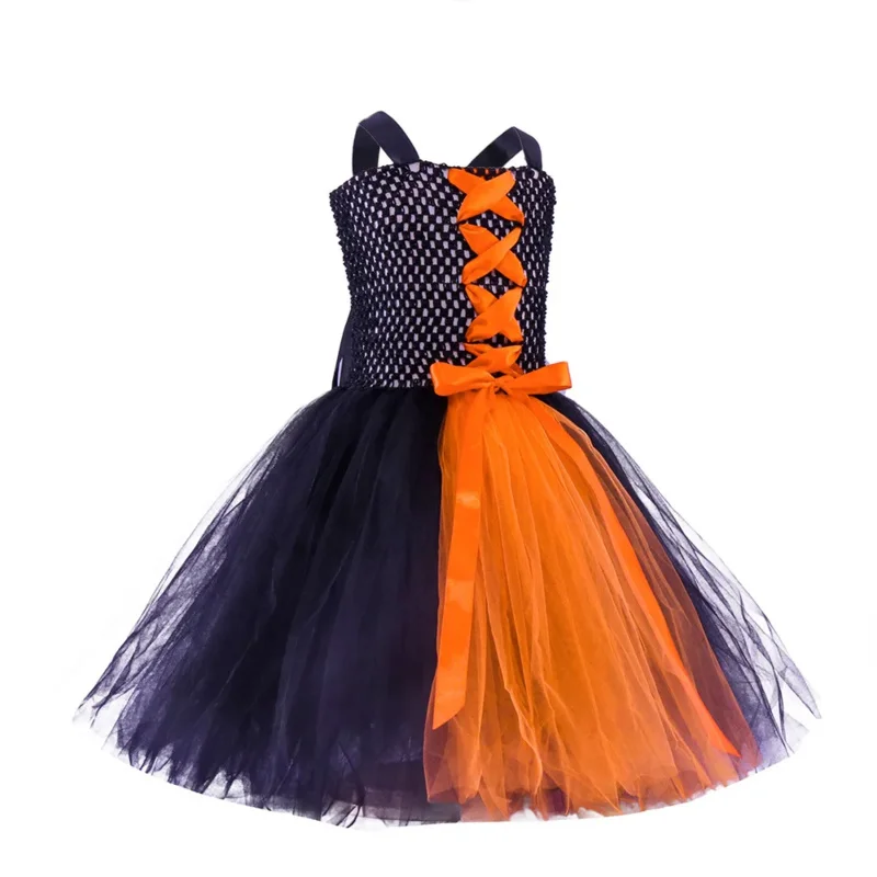 Nieuwe vermomming heksenkostuum voor meisjes Halloween Tutu kniejurk met hoed bezem Kids Carnaval cosplay party outfit set voor 2-10 Y