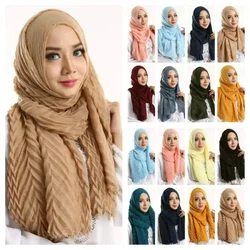 Zwykły zmarszczkowy woal szaliki hidżab kobiety szale okłady marszczona opaska na głowę jednokolorowe muzułmańskie hidżaby etole Pashmina Bufanda Foulard