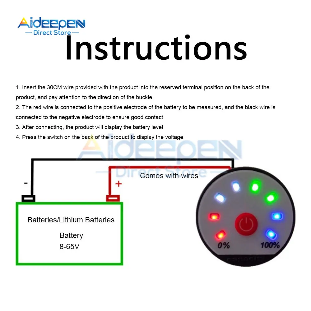 1S 2S 3S 4S 5S 6S 7S 10S 13S 12/24/48V Lead acid Lithium Battery Li-po Li-ion Capacity Indicator Power Display Charge LED Tester