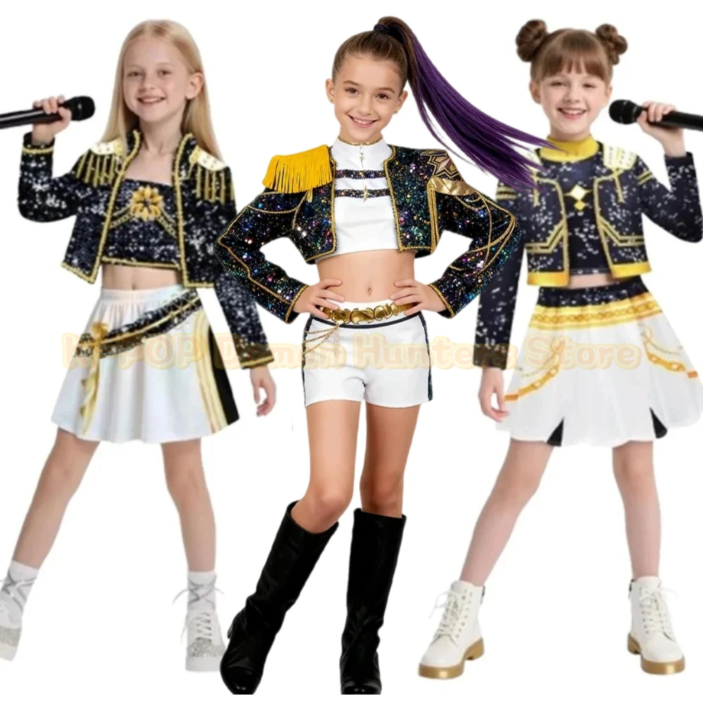 

Kids Zoey Rumi Mira Stage Outfits Cosplay Girls Black Costume Uniform Halloween Party Role Playing Printed Fancy Dress Up Suits