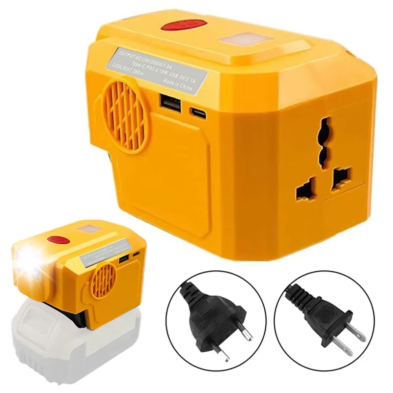200W Power Inverter for Dewalt 18V 20V Li-ion Battery,Power Source DC 20V To AC 110V/220V Modified Sine Wave Inverter Generator