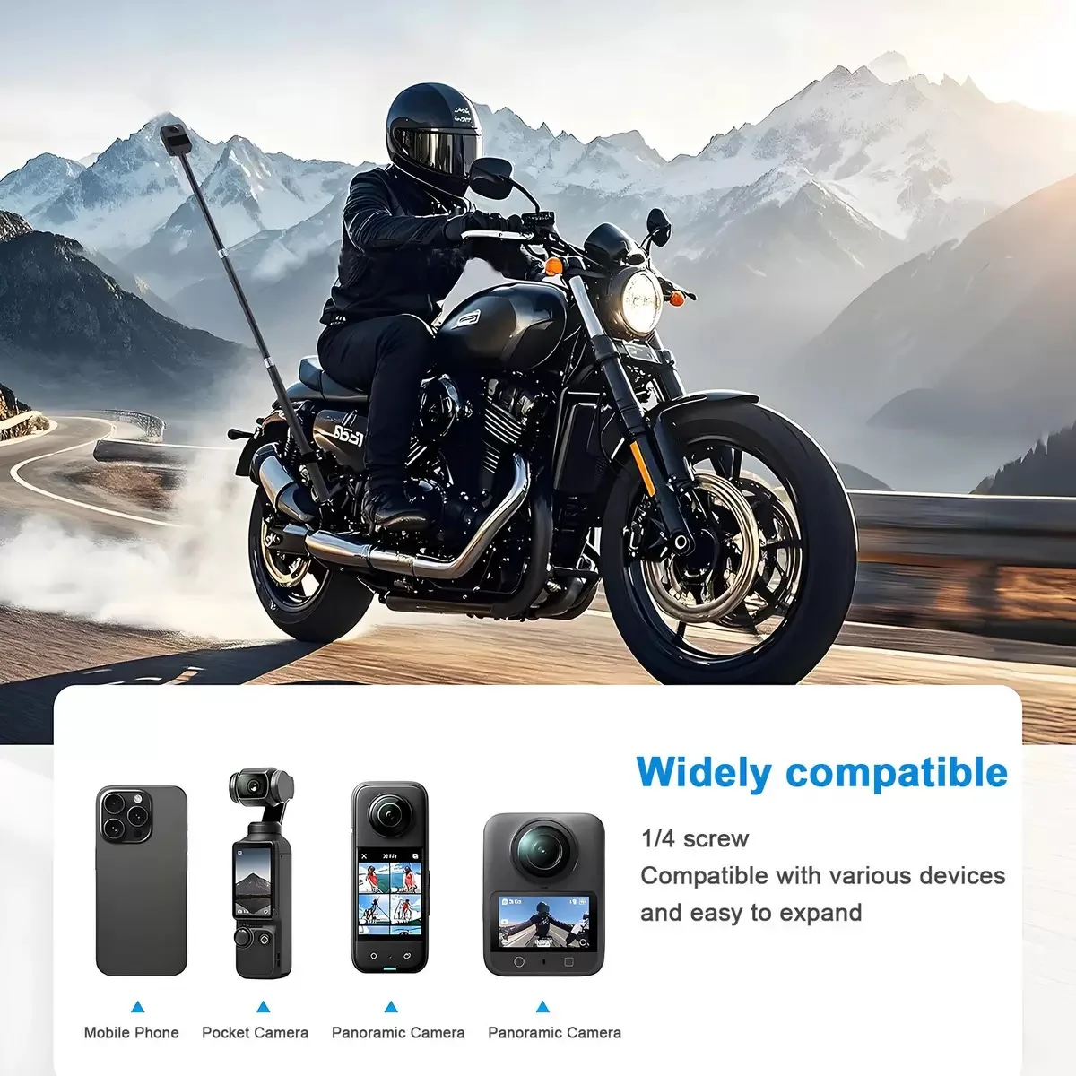 

Motorcycle Panoramic 43" Strong Metal Selfie Stick For Motorbikes Motorcorss Insta360/ DJI ACTION/Gopro Driving Recorder Camera