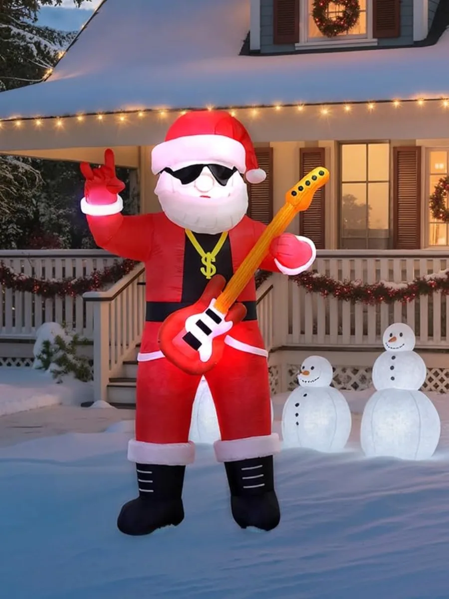 

Inflatable Santa Claus outdoor decoration Rock Santa Claus playing Guitar Christmas Courtyard Garden Lawn Holiday decoration