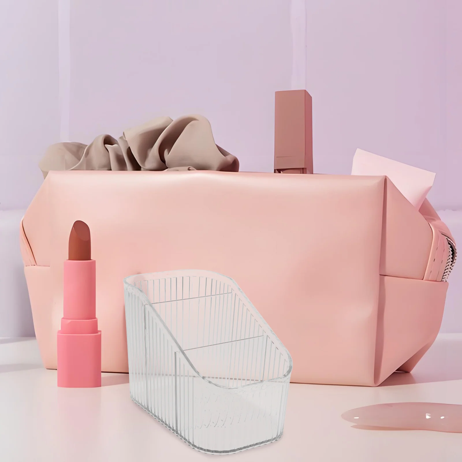 

3-Compartment Acrylic Makeup Organizer Box for Eyelashes Brushes Lipsticks Clear Storage Vanity Holder Countertop