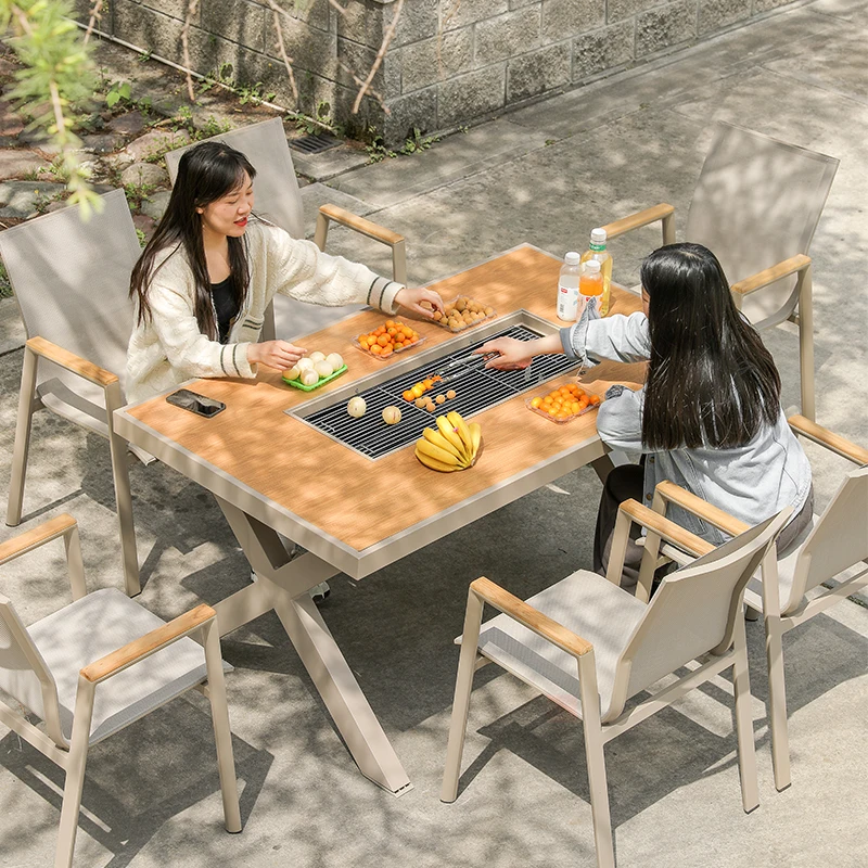*qz Outdoor Courtyard Garden Leisure Villa Household Commercial Aluminum Alloy Outdoor Electric Grill Charcoal Grill Table