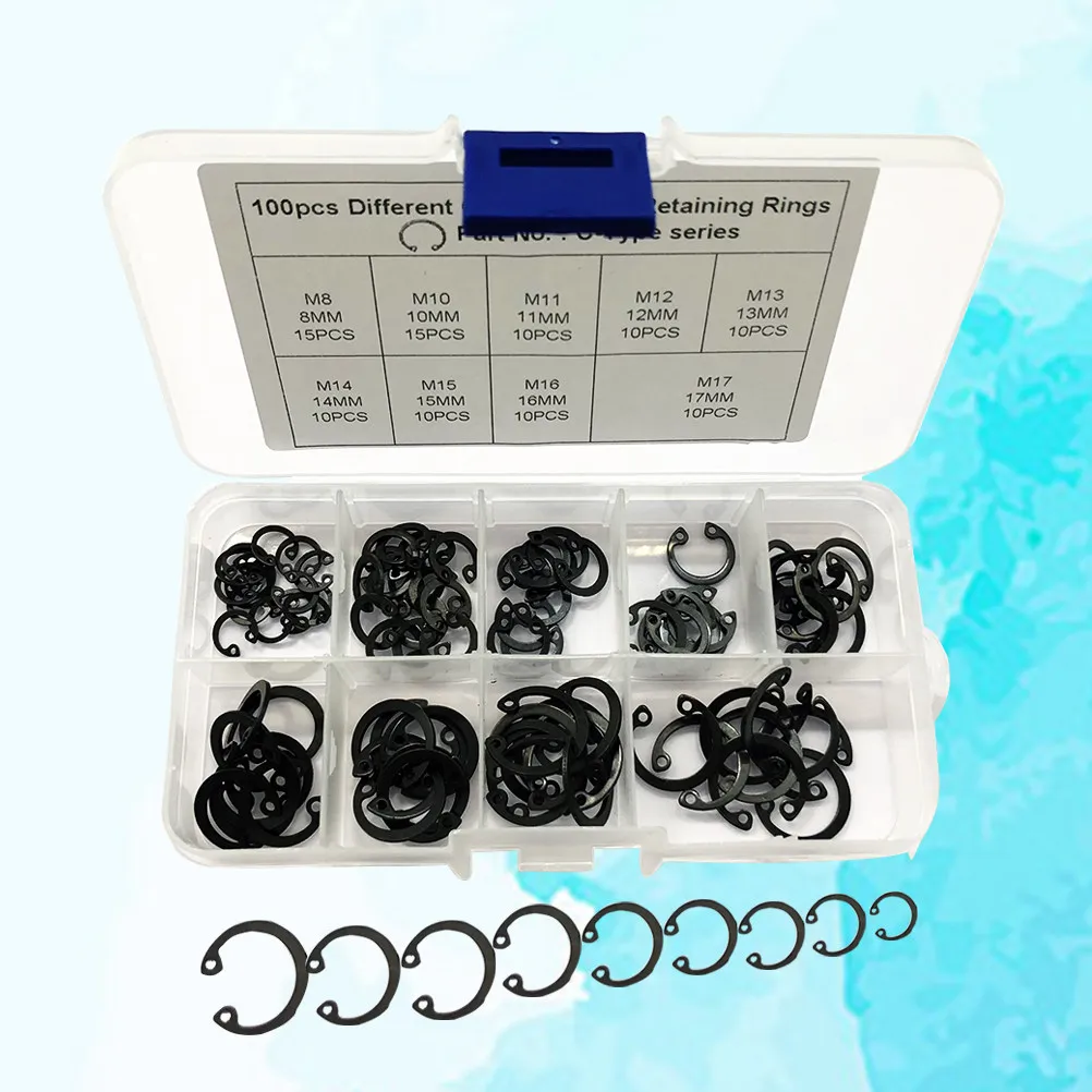 100 in 1 65 Mn Carbon Steel Universal Snap Rings Set for Automotive Industrial Equipment Machinery Hobbies (Black)