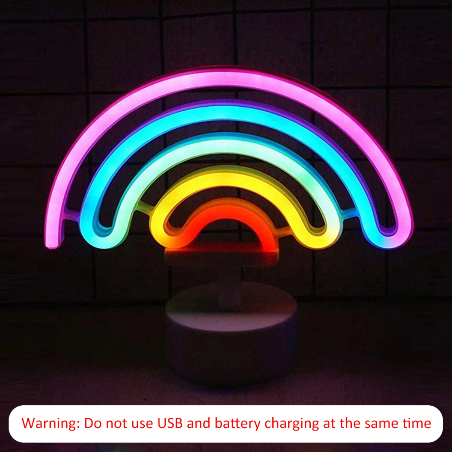 Eye-Catching Vibrant Colorful Rainbow Neon Light Sign - Unique Rainbow-Shaped Nightlight with Holder Base for Stylish Vibrant Ho