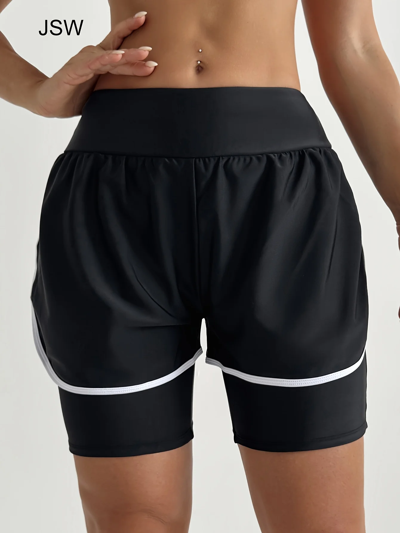 Women's Black High Elastic Yoga Skort, Double Layer Waistband, Built-in 5-Inch Shorts, Pleated Skirt Outer Layer