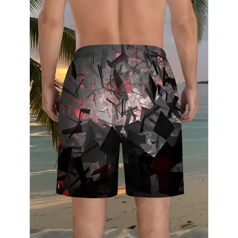 Men's 3D Printed Beach Shorts Casual Polyester Drawstring Swim Trunks Summer Vacation Swimming Pants for Golf Fishing Camping