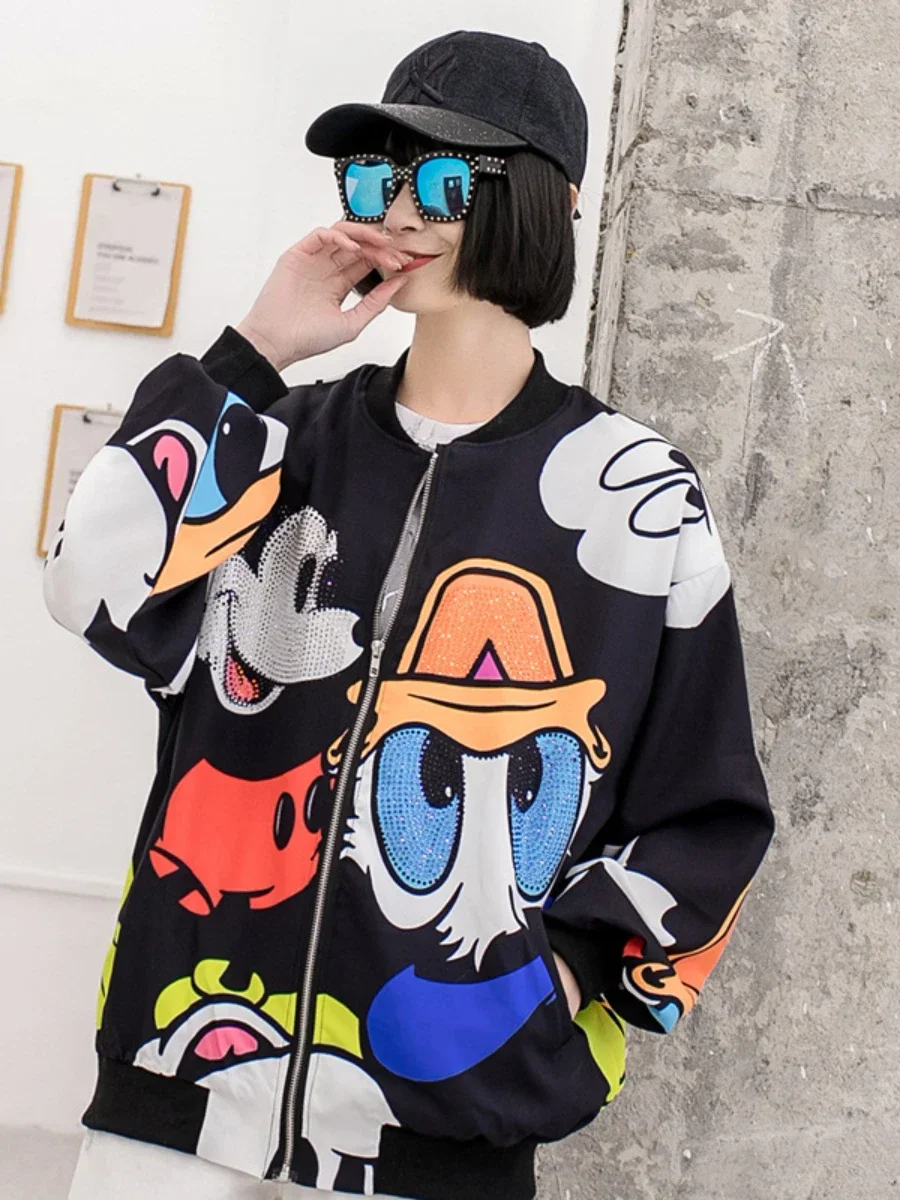 Trendy Cardigan Coat for Women Spring Autumn New Fashion Rhinestone Printed Jacket for Women Loose Slim-Fit Jacket Short Coat