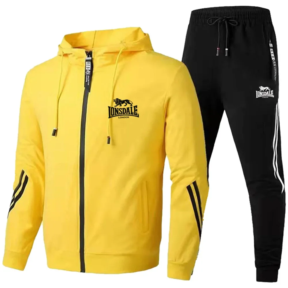 Lonsdale-Conjunto de deportes al aire libre para hombre, Sudadera con capucha de dos piezas con cremallera y Logo, ropa informal para correr al aire