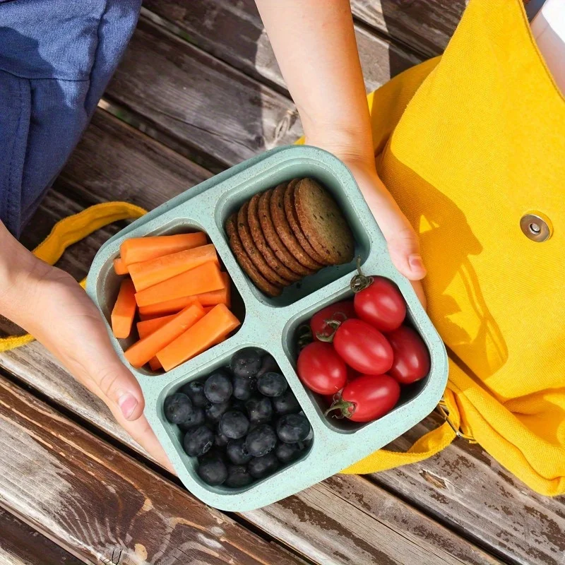 

Wheat Straw 4-Compartment Snack Box, Childrens Food Dispenser with Freshness Preservation, Dry Fruit Plate, ABS , No Electricit