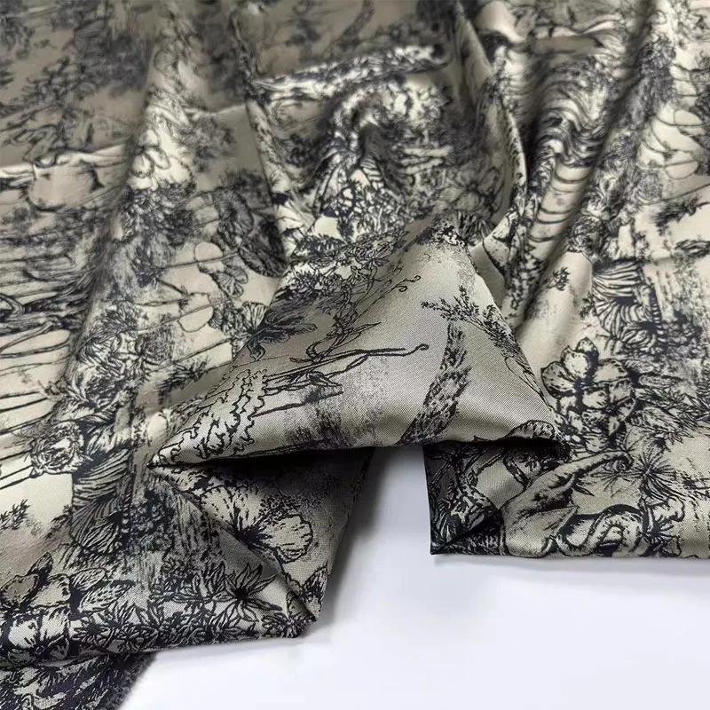 Jungle Animal World Elephant and Tiger Yarn-dyed Jacquard Fabric For Sew Women's Dress Coat Jacket Suits DIY Cloth Material