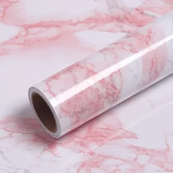 Pink and Green Kitchen Oil Resistant Stickers Marble Patterned Furniture Renovation Background DIY Self-adhesive Wallpaper