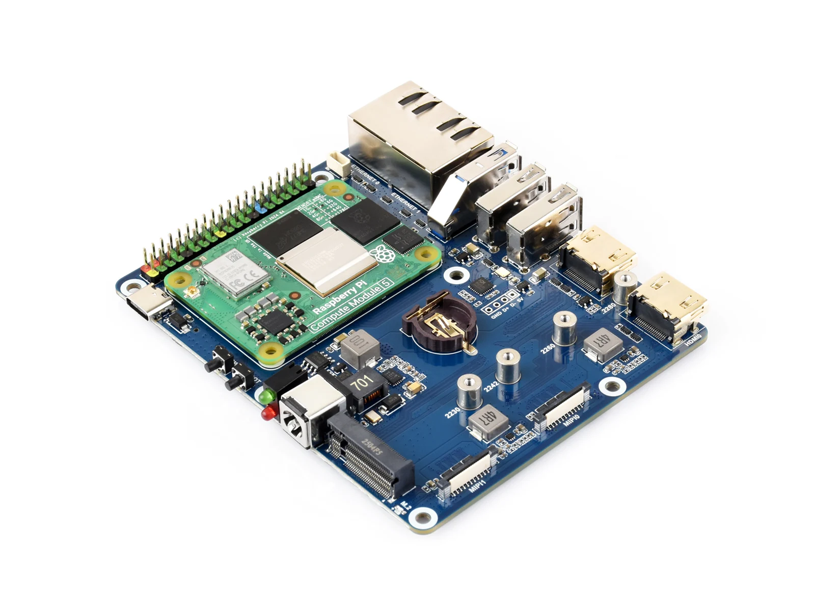 Płytka bazowa Waveshare Gigabit/2.5G Dual Ethernet dla Raspberry Pi CM5, podwójne porty Ethernet RJ45, obsługuje podwójne wyjścia wyświetlacza 4K