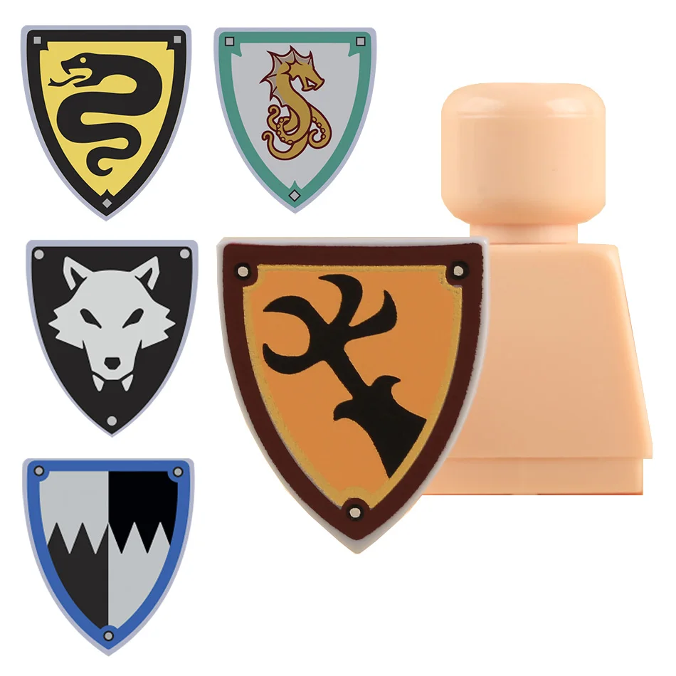 MOC Medieval Knights Black Wolf Shields Building Blocks Snake Army Soldiers Accessories Bricks Toys Kids Gift