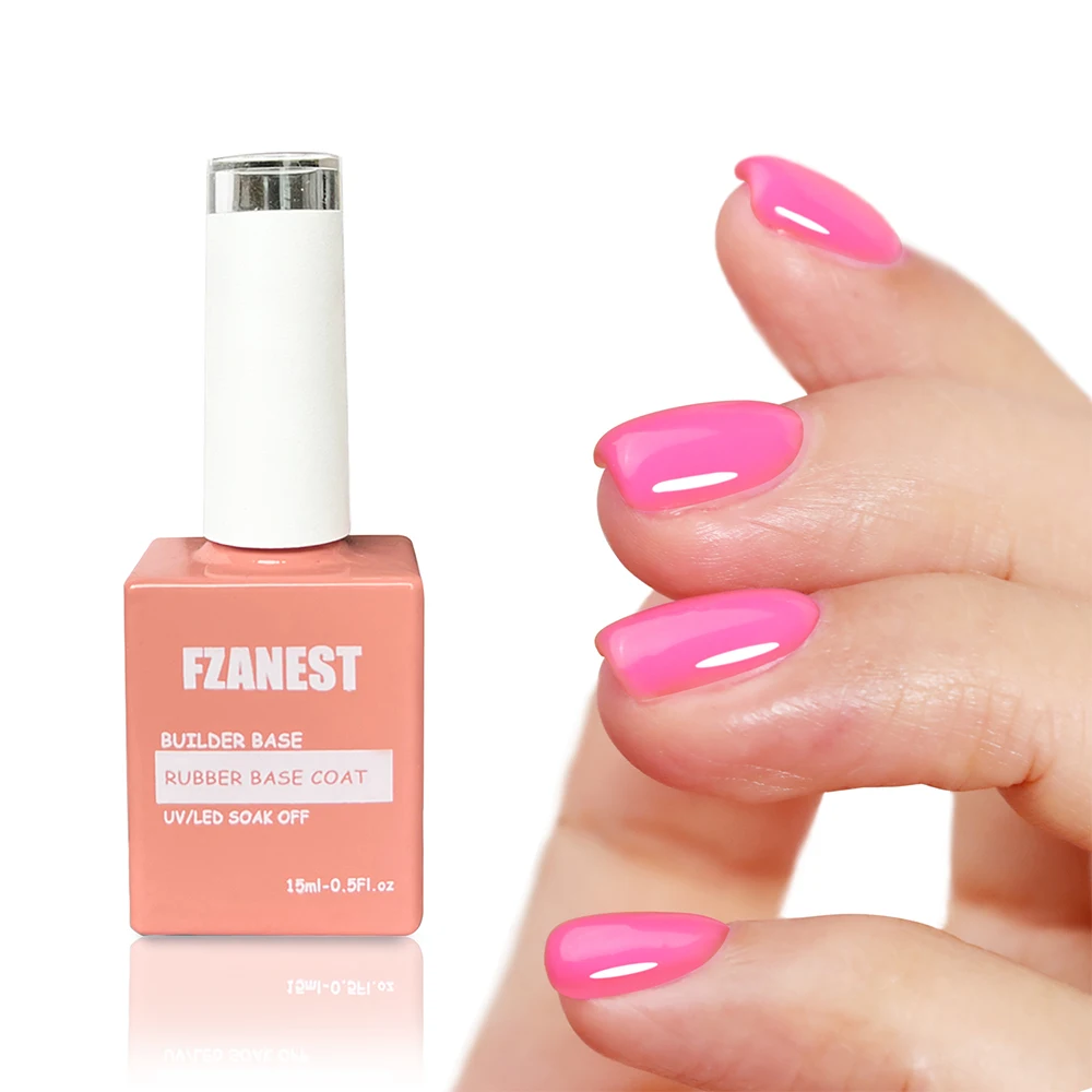 FZANEST Organic UV Gel Enamel Nail Hot Pink Rubber Base Gel Easy Repair Extension Self-leveling Builder LED Free Salon Logo