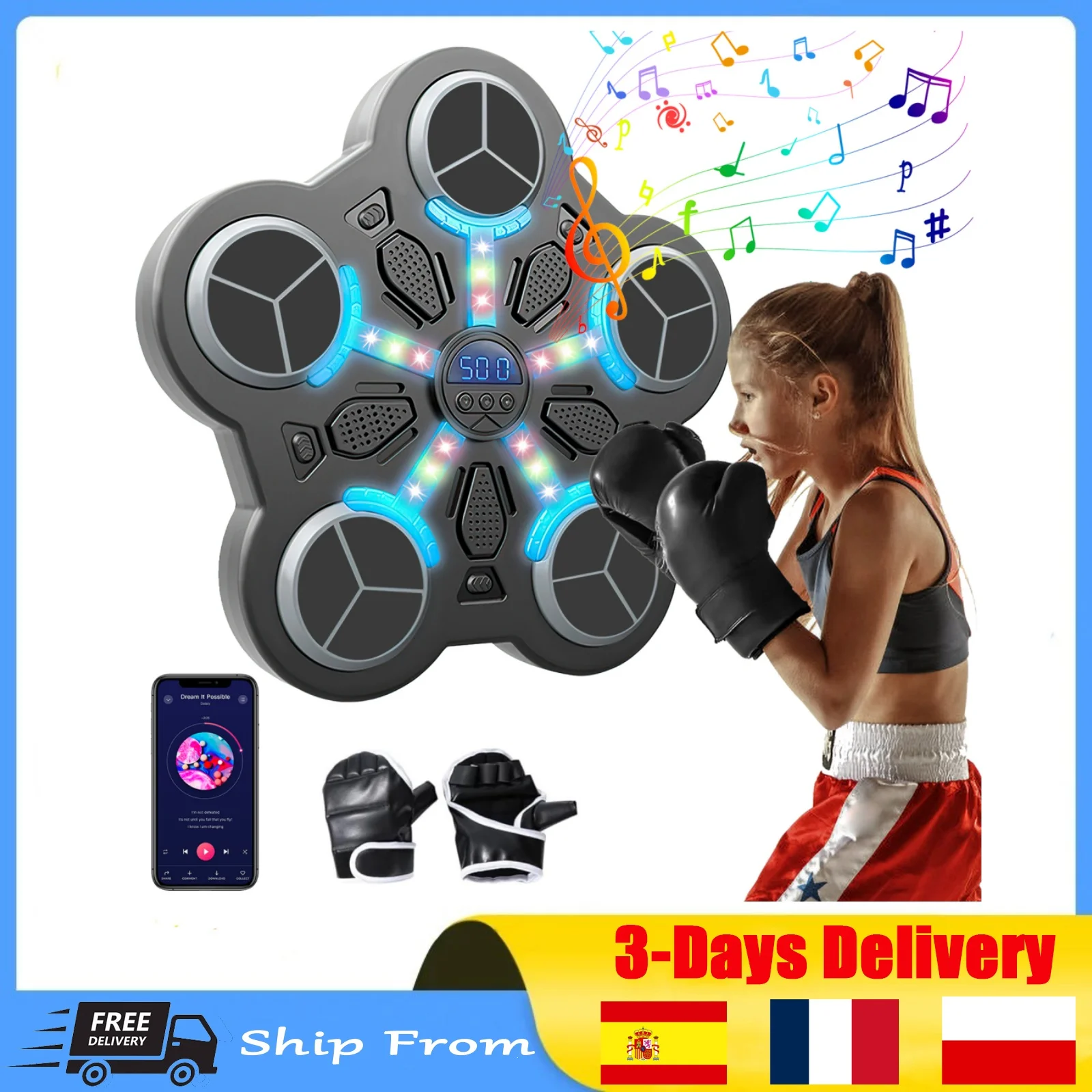 Kids Smart Bluetooth Music Boxing Trainer with Gloves, Interactive Rhythm Modes & Safe Design, Home Fitness for Children