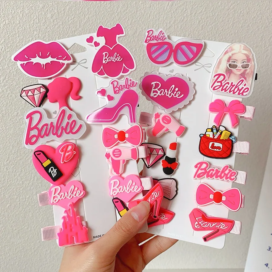 Miniso Spinki do włosów dla dzieci Różowa dekoracja do włosów Barbie Moda Jeden słowo Klips Bb Kawaii Biżuteria dla dzieci i dziewczynki Prezent