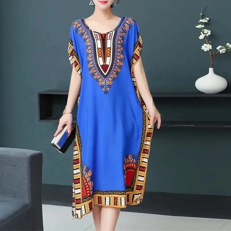 Pretty Summer Dress Contrast Color Comfortable Dress Mid-calf Length Women Dress
